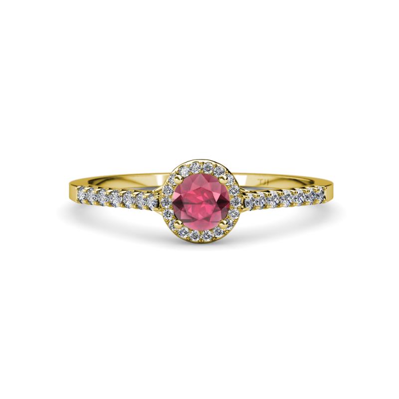 Lore Rhodolite Garnet and Diamond Halo Bridal Set Ring 
