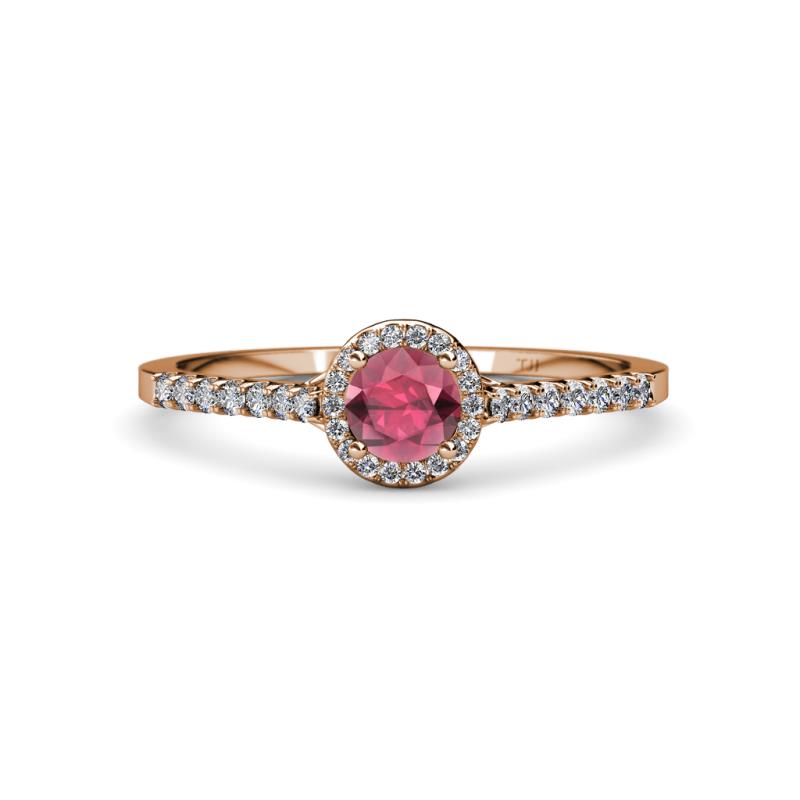 Lore Rhodolite Garnet and Diamond Halo Bridal Set Ring 