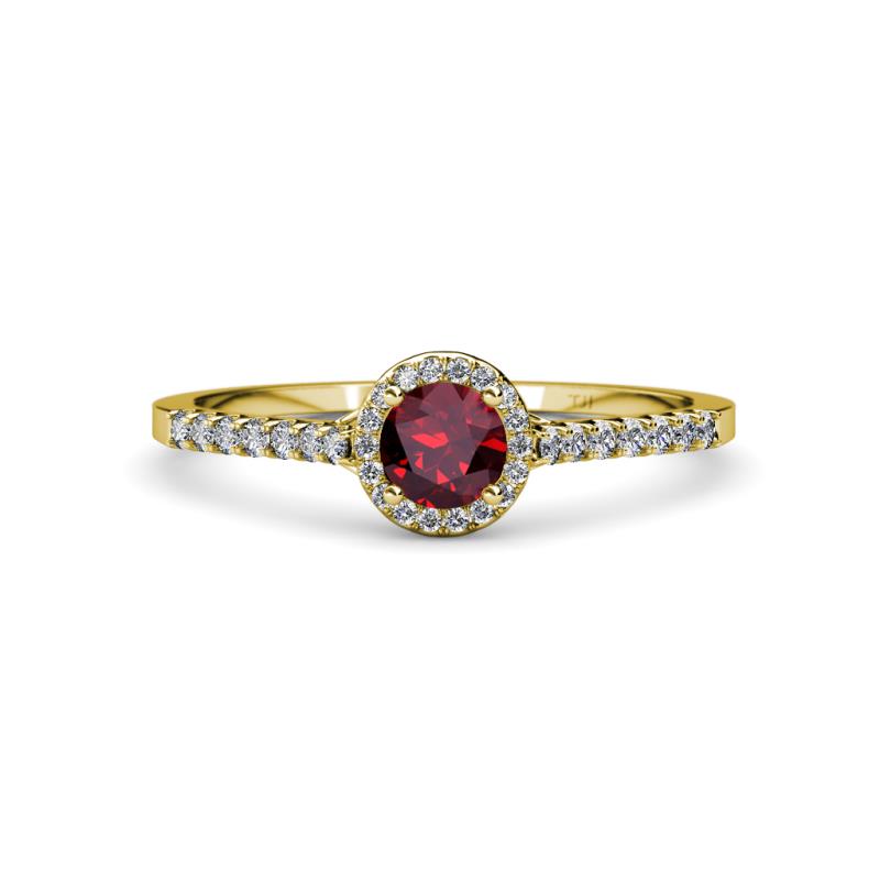 Lore Ruby and Diamond Halo Bridal Set Ring 