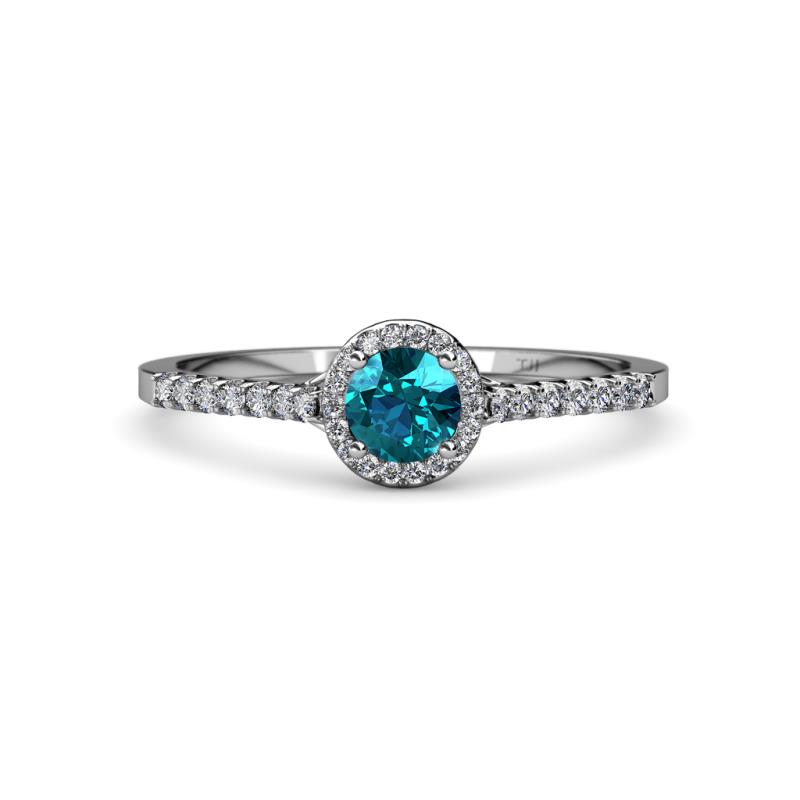 Lore London Blue Topaz and Diamond Halo Bridal Set Ring 