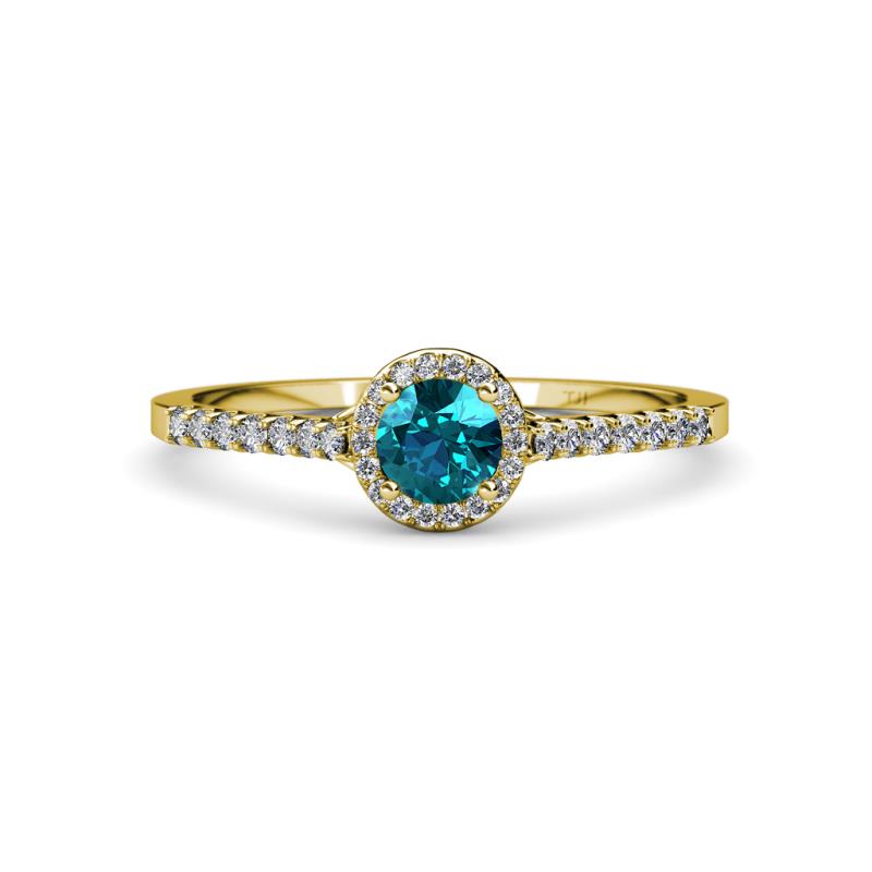 Lore London Blue Topaz and Diamond Halo Bridal Set Ring 