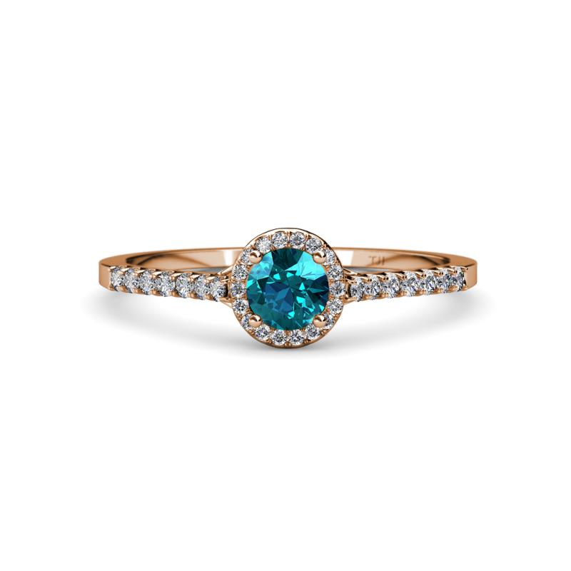 Lore London Blue Topaz and Diamond Halo Bridal Set Ring 