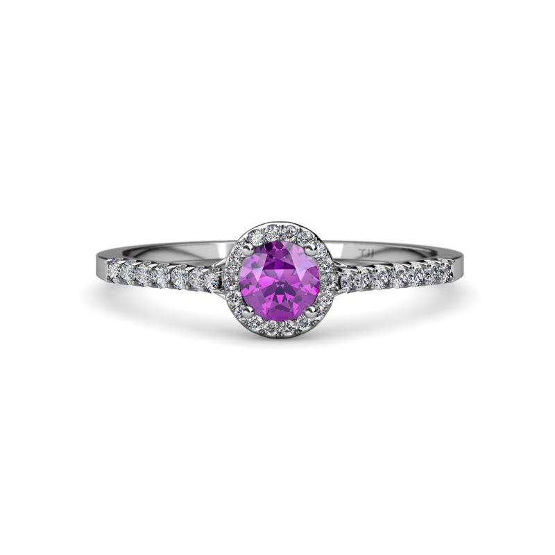 Lore Amethyst and Diamond Halo Bridal Set Ring 