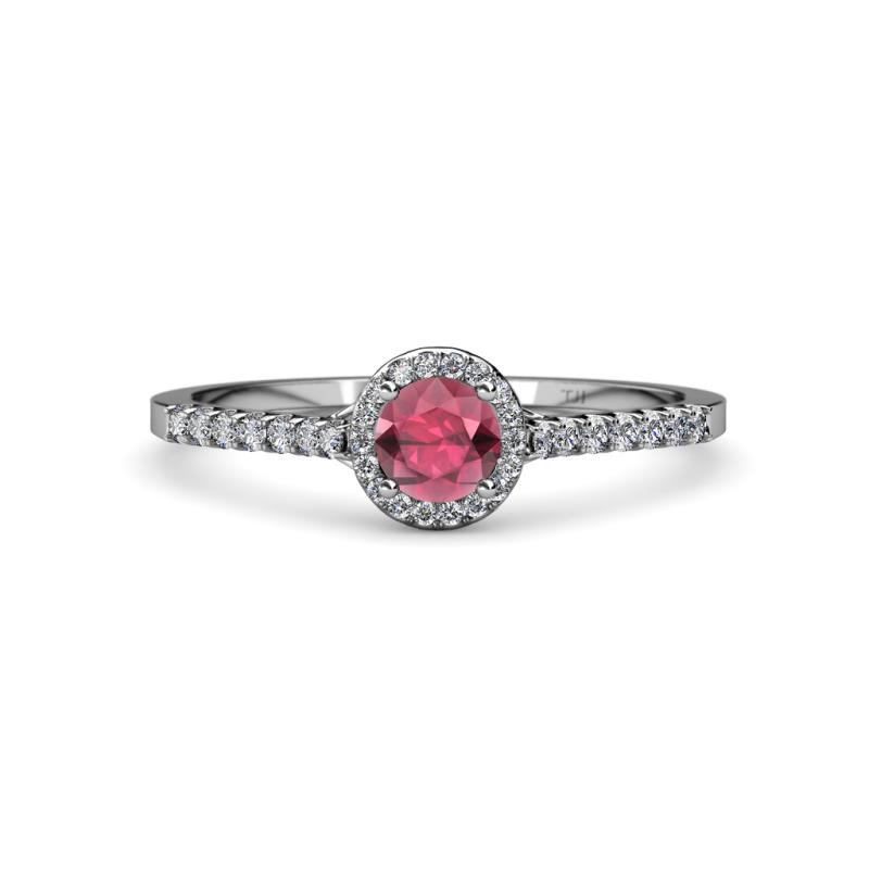Lore Rhodolite Garnet and Diamond Halo Bridal Set Ring 