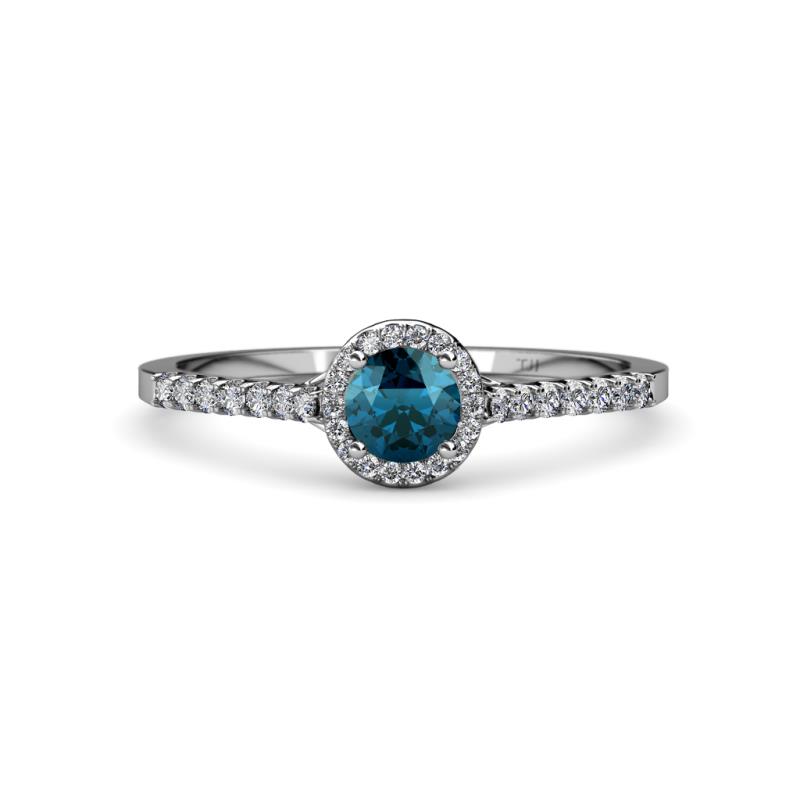 Lore Blue and White Diamond Halo Bridal Set Ring 