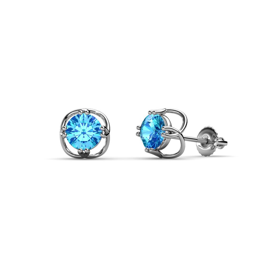 Alma Blue Topaz (5mm) Open Tulip Stud Earrings 