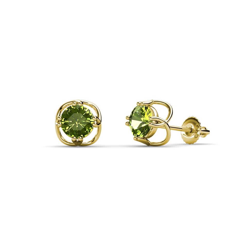 TriJewels Round Peridot 1 ctw Three Prong Womems Martini Solitaire Stud Earrings 14K Yellow Gold