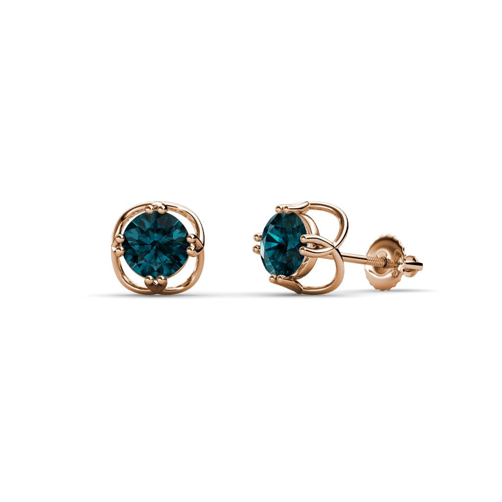TriJewels Round Blue Topaz Womens 3 Prong Solitaire Stud Earrings 2.10 ctw 14K Rose Gold