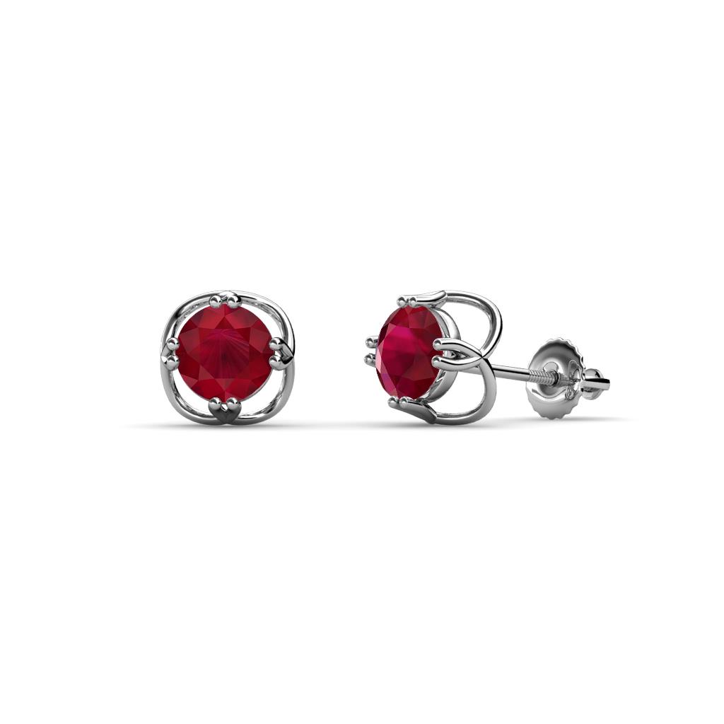 Alma Ruby (5mm) Open Tulip Stud Earrings 