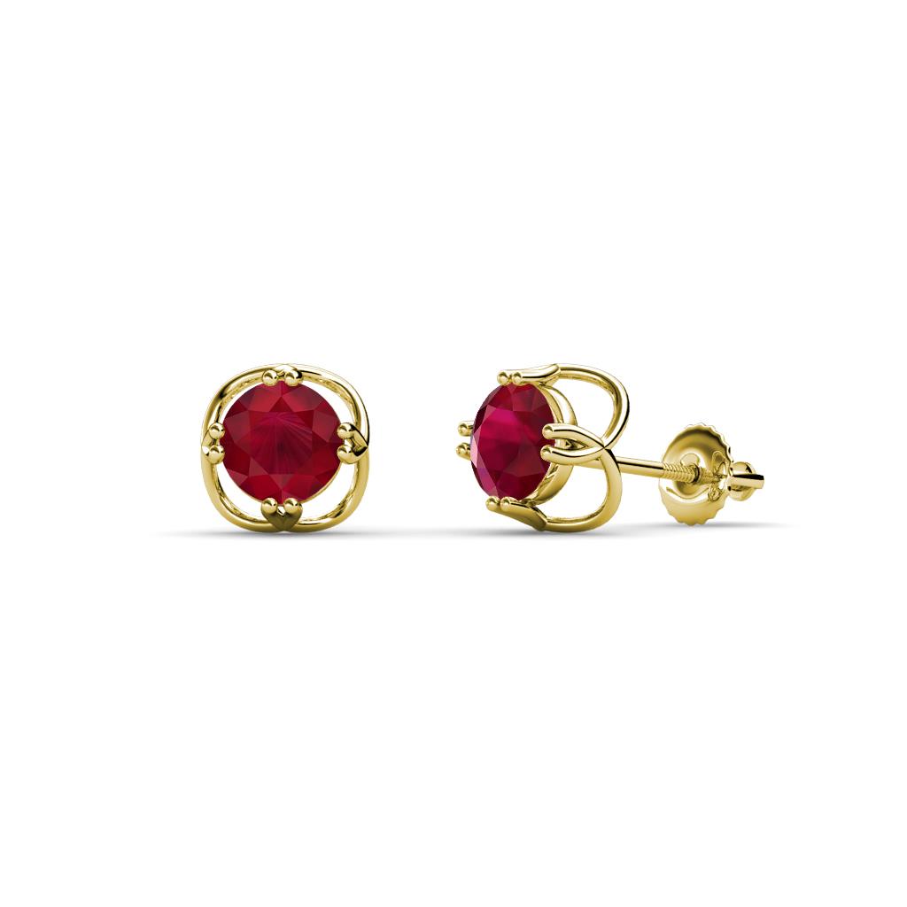 Alma Ruby (5mm) Open Tulip Stud Earrings 