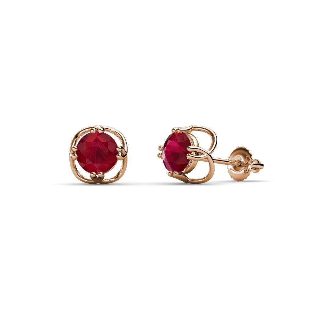 Alma Ruby (5mm) Open Tulip Stud Earrings 