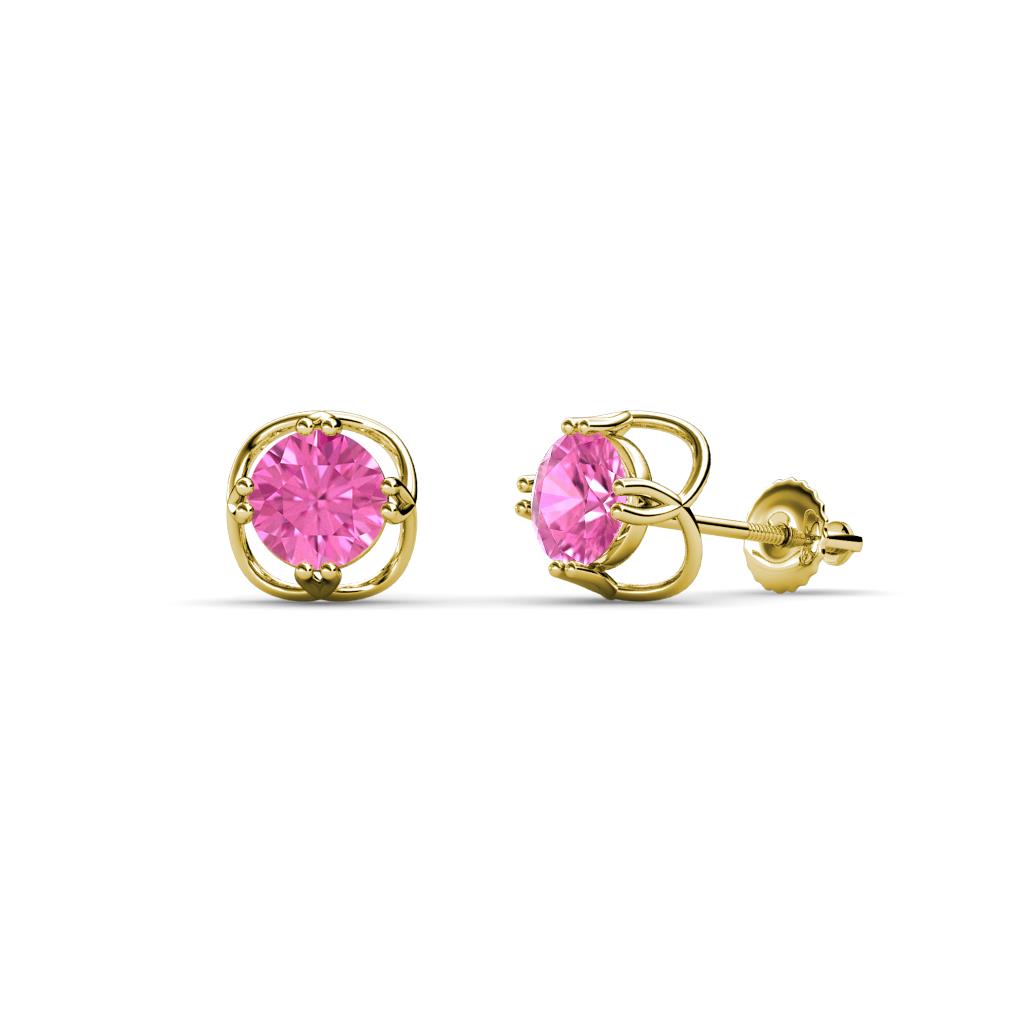Alma Lab Created Pink Sapphire (5mm) Open Tulip Stud Earrings 