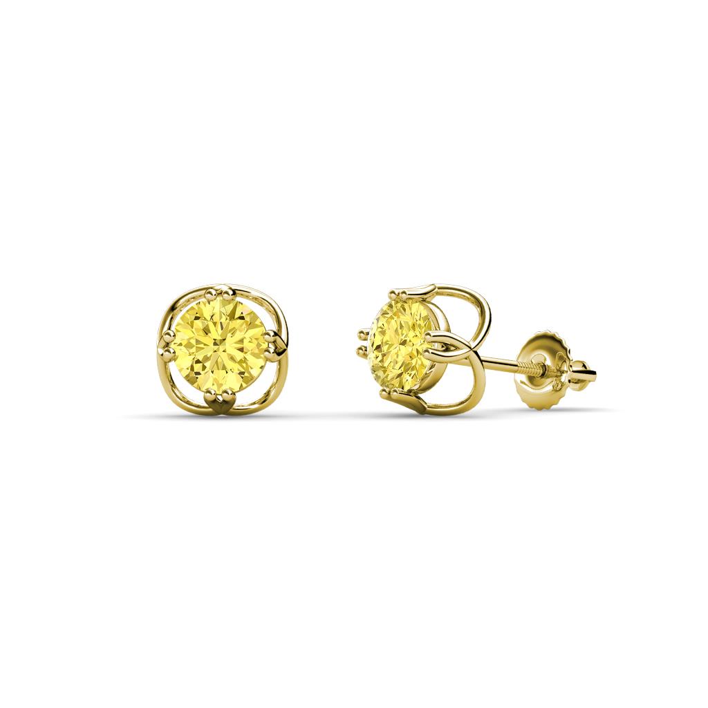 Alma Lab Created Yellow Sapphire (5mm) Open Tulip Stud Earrings 