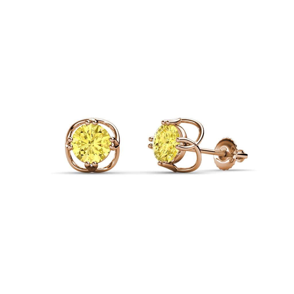 Alma Lab Created Yellow Sapphire (5mm) Open Tulip Stud Earrings 