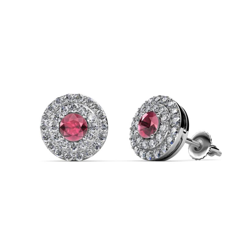 Eryn Rhodolite Garnet and Diamond Double Halo Stud Earrings 