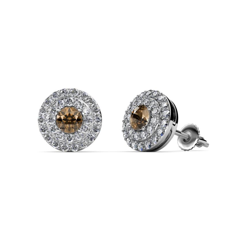 Eryn Smoky Quartz and Diamond Double Halo Stud Earrings 