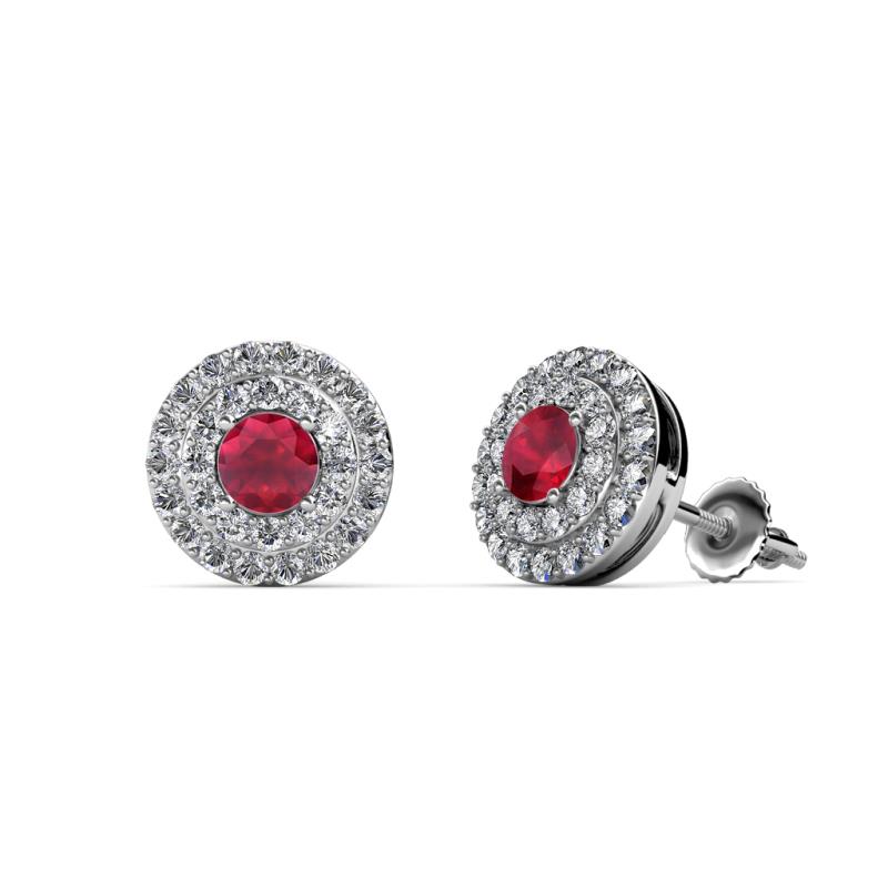 Eryn Ruby and Diamond Double Halo Stud Earrings 