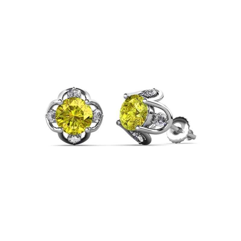 Cynzia Yellow and White Diamond Tulip Stud Earrings 