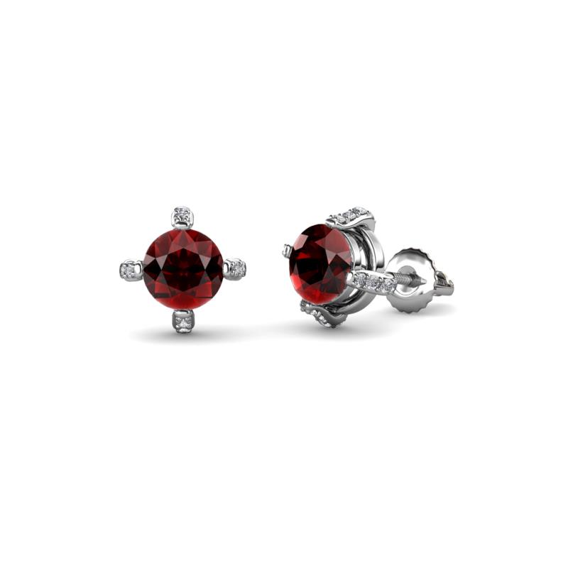 Ceyla Red Garnet and Diamond Stud Earrings 