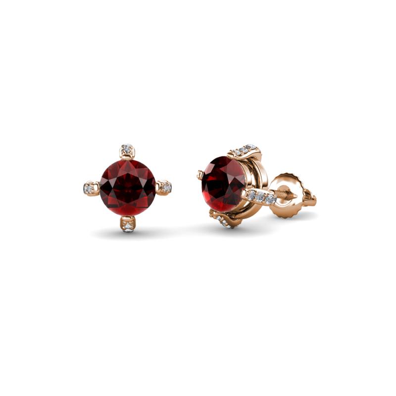 Ceyla Red Garnet and Diamond Stud Earrings 