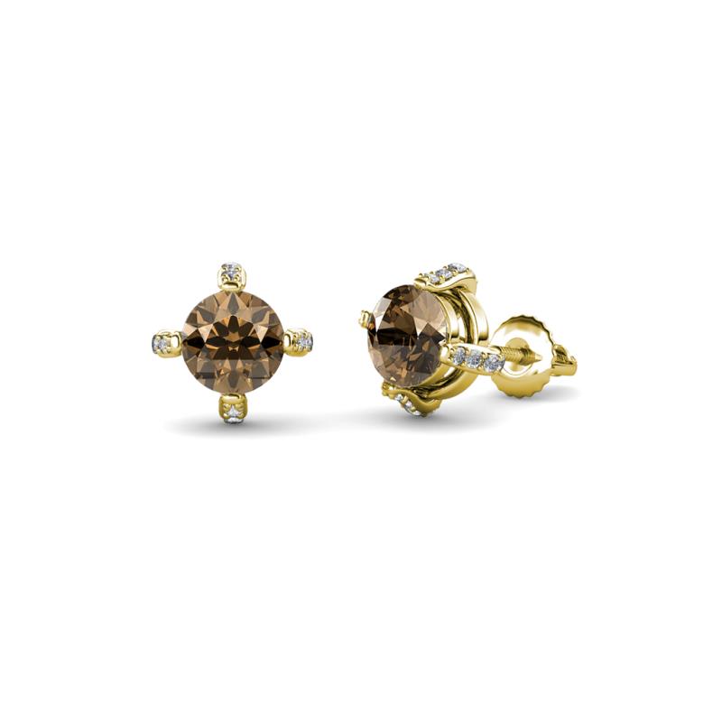 Ceyla Smoky Quartz and Diamond Stud Earrings 
