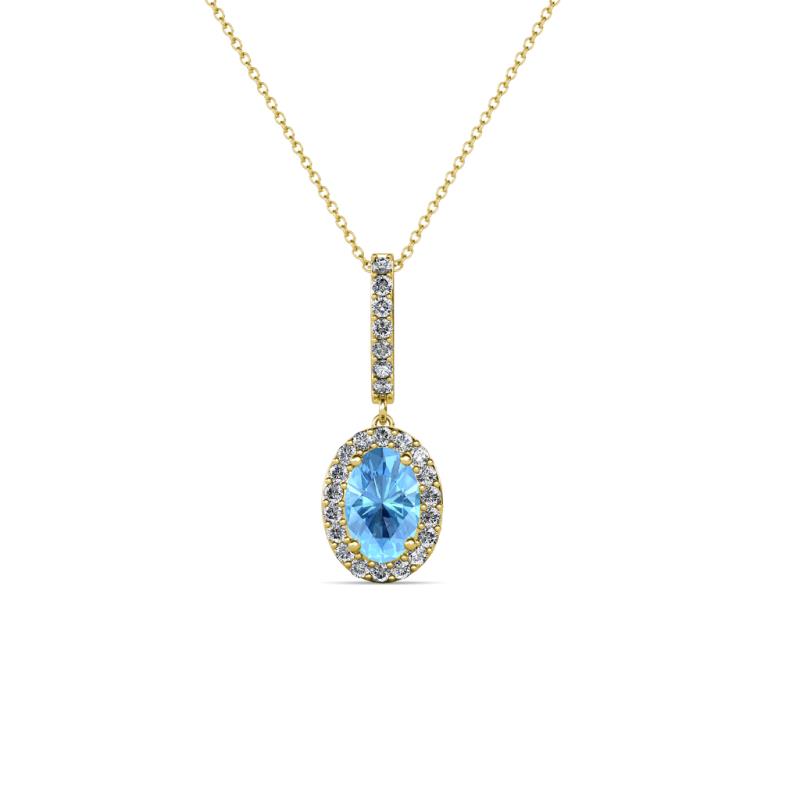 Glenn Petite Blue Topaz and Diamond Womens Halo Pendant 