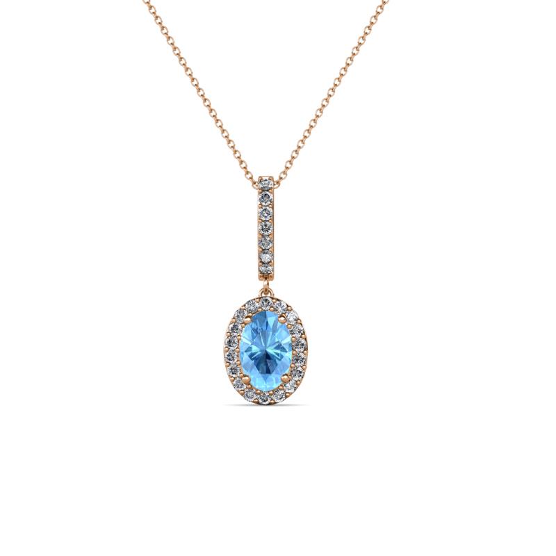 Glenn Petite Blue Topaz and Diamond Womens Halo Pendant 