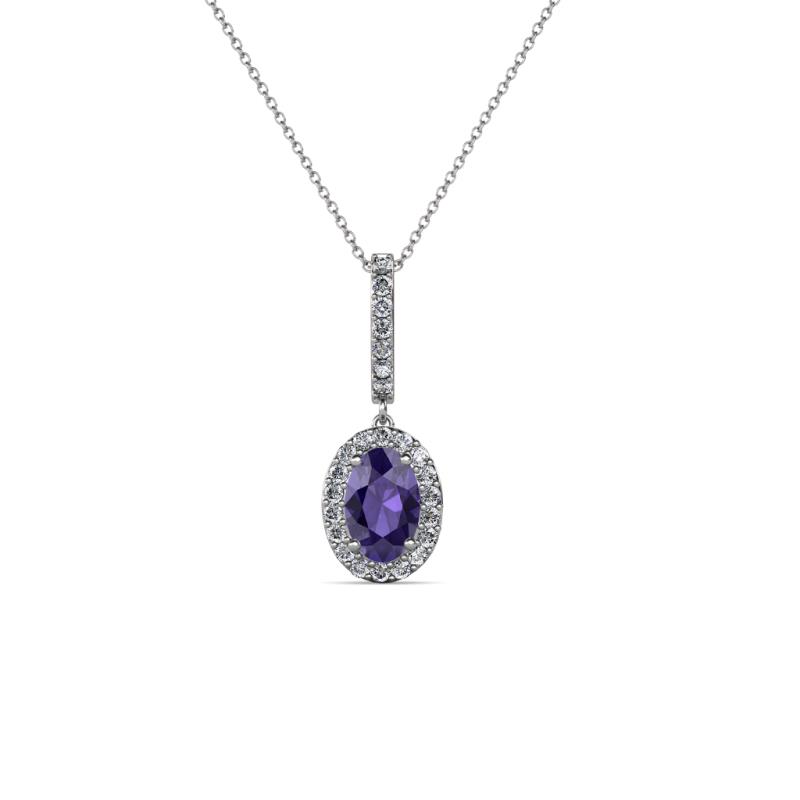 Glenn Petite Iolite and Diamond Womens Halo Pendant 