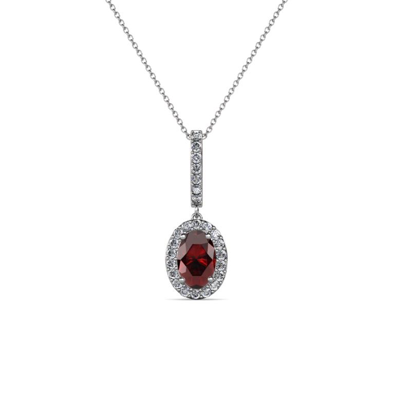 Glenn Petite Red Garnet and Diamond Womens Halo Pendant 