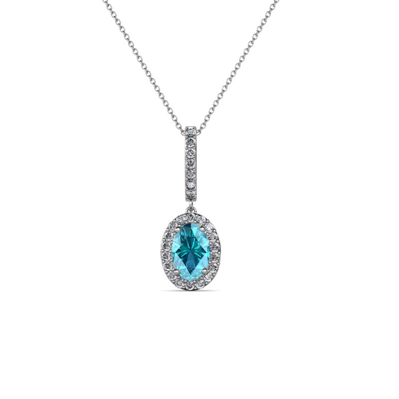 Glenn Petite London Blue Topaz and Diamond Womens Halo Pendant 