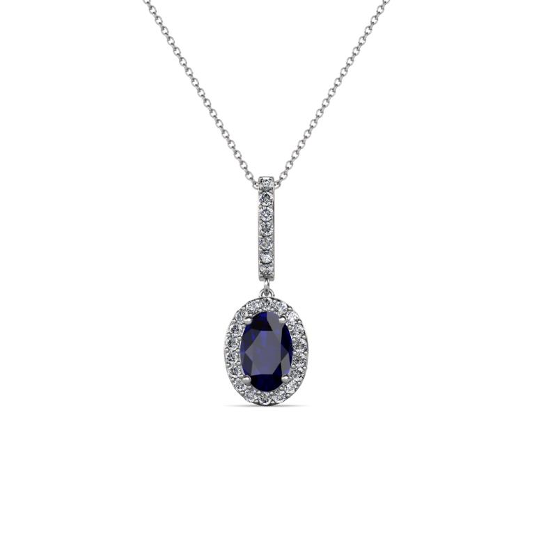 Glenn Petite Blue Sapphire and Diamond Womens Halo Pendant 