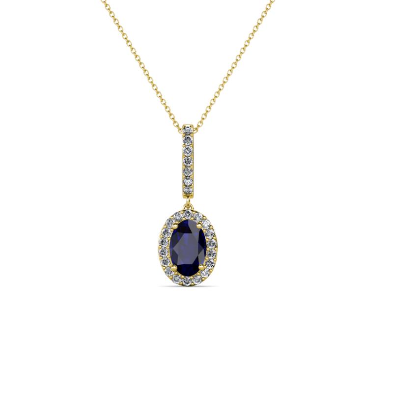 Glenn Petite Blue Sapphire and Diamond Womens Halo Pendant 