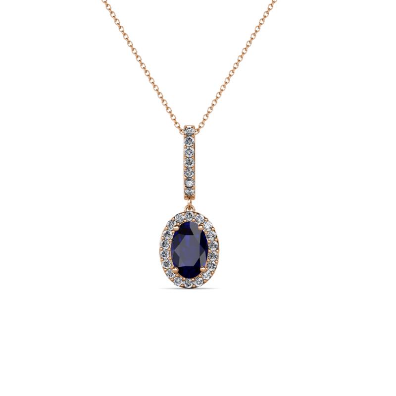 Glenn Petite Blue Sapphire and Diamond Womens Halo Pendant 