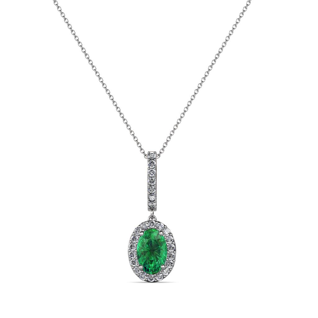Glenn Petite Emerald and Diamond Womens Halo Pendant 
