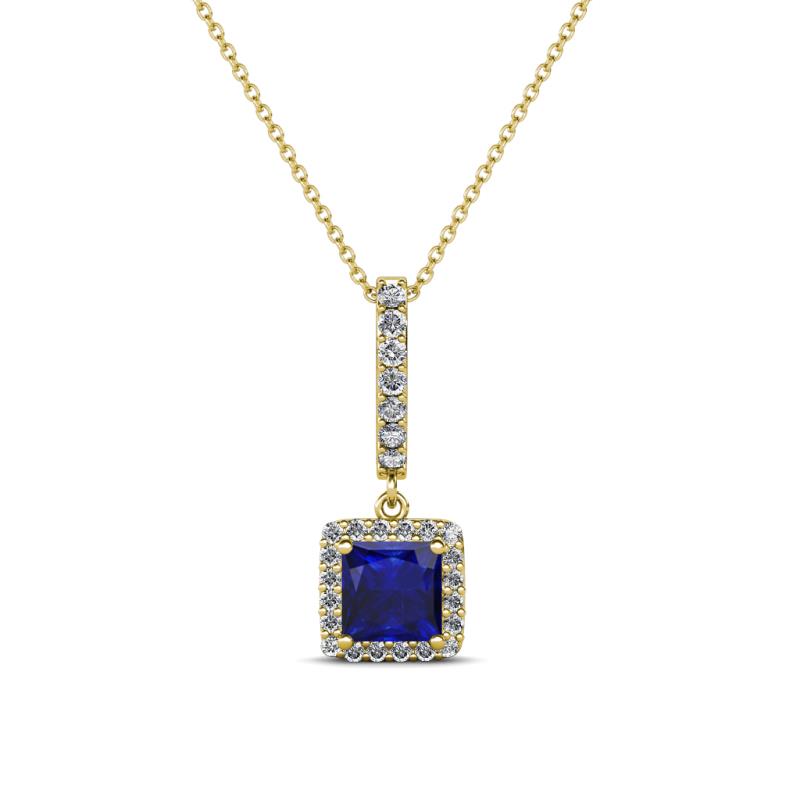 Claire Blue Sapphire and Diamond Square Shape Halo Pendant 