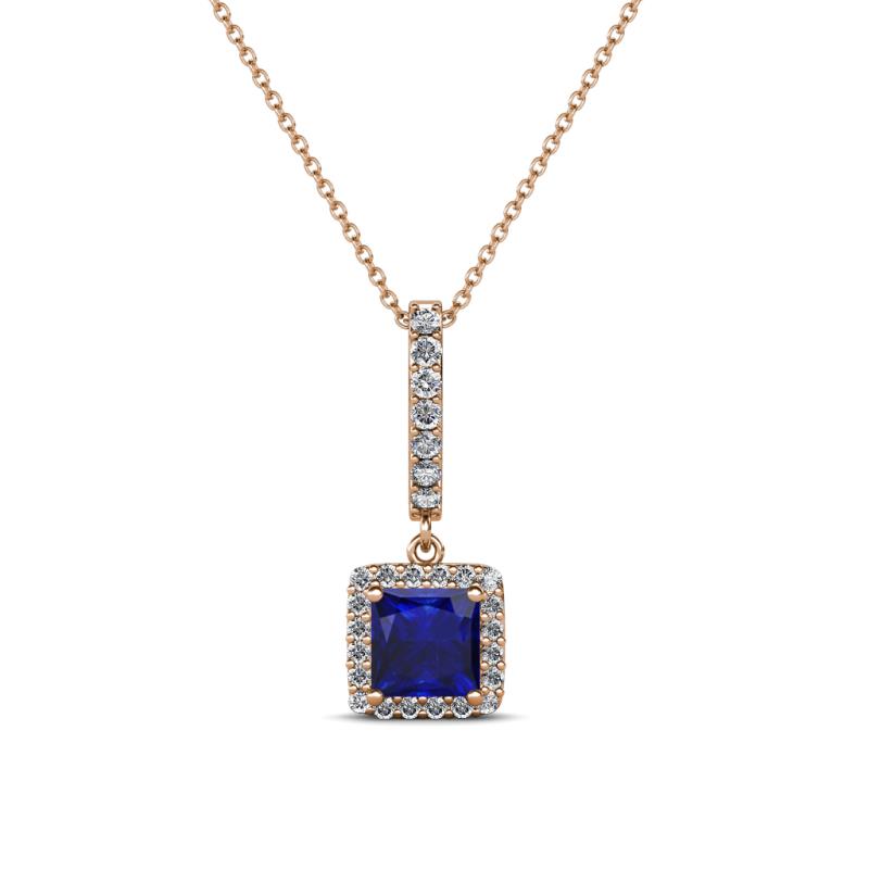 Claire Blue Sapphire and Diamond Square Shape Halo Pendant 
