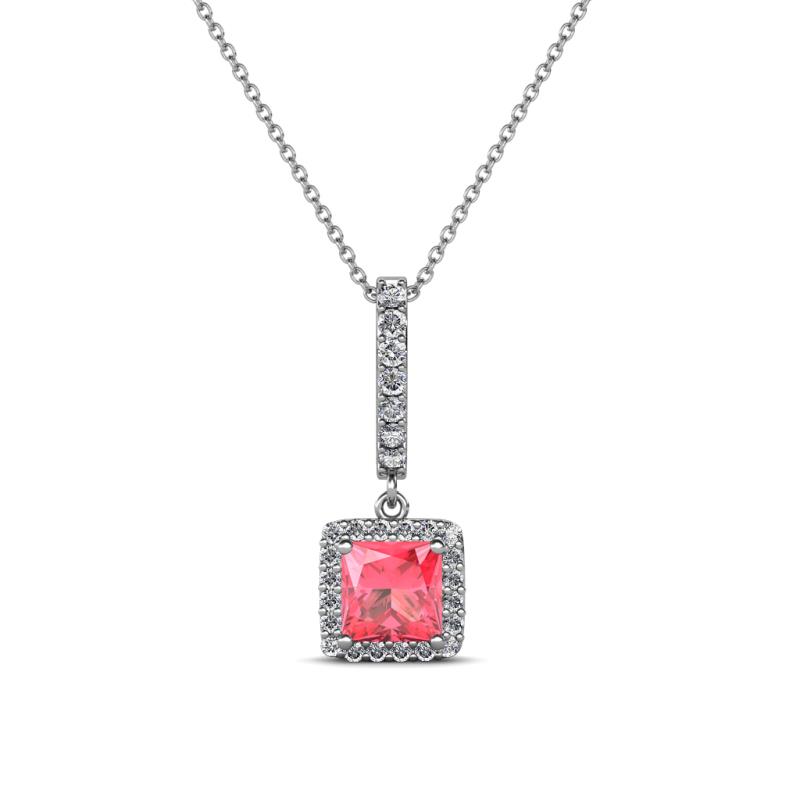 Claire Pink Tourmaline and Diamond Square Shape Halo Pendant 