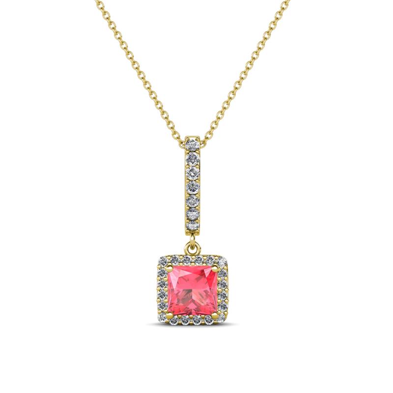 Claire Pink Tourmaline and Diamond Square Shape Halo Pendant 