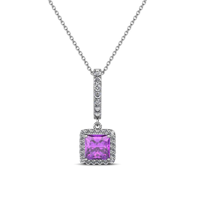 Claire Amethyst and Diamond Square Shape Halo Pendant 