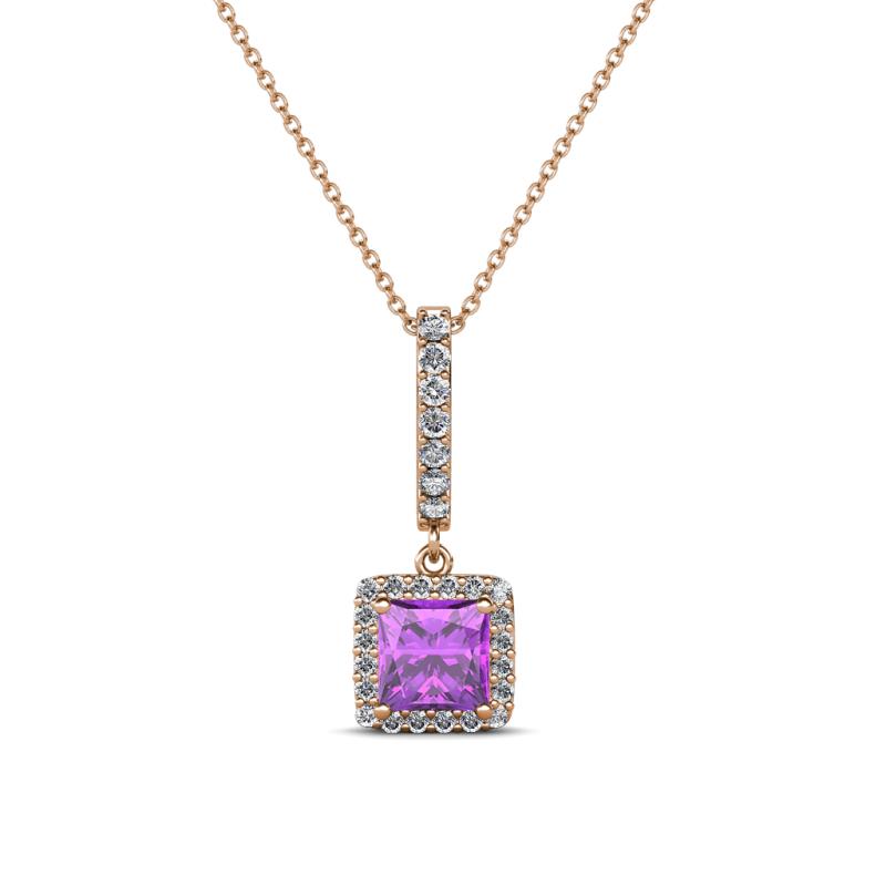 Claire Amethyst and Diamond Square Shape Halo Pendant 