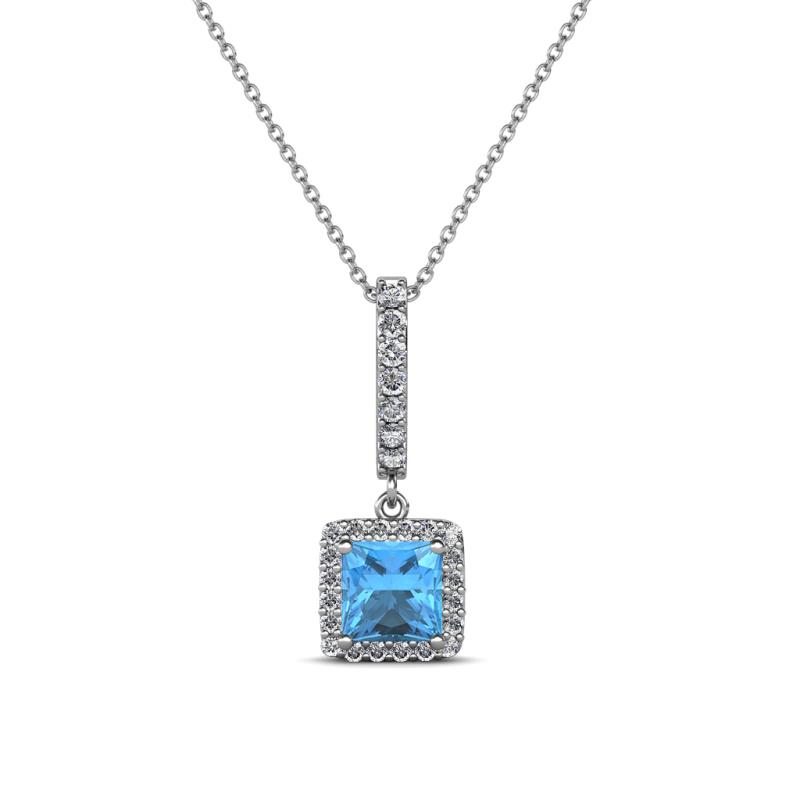 Claire Blue Topaz and Diamond Square Shape Halo Pendant 