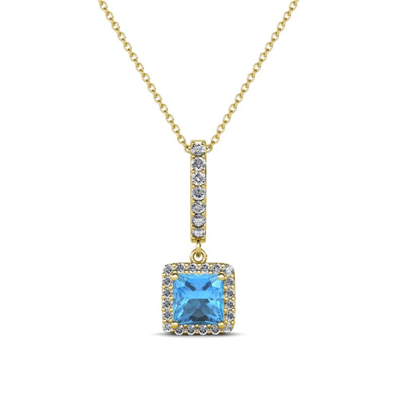 Claire Blue Topaz and Diamond Square Shape Halo Pendant 