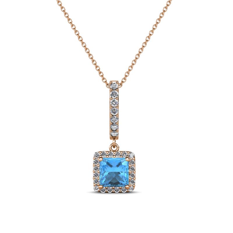 Claire Blue Topaz and Diamond Square Shape Halo Pendant 