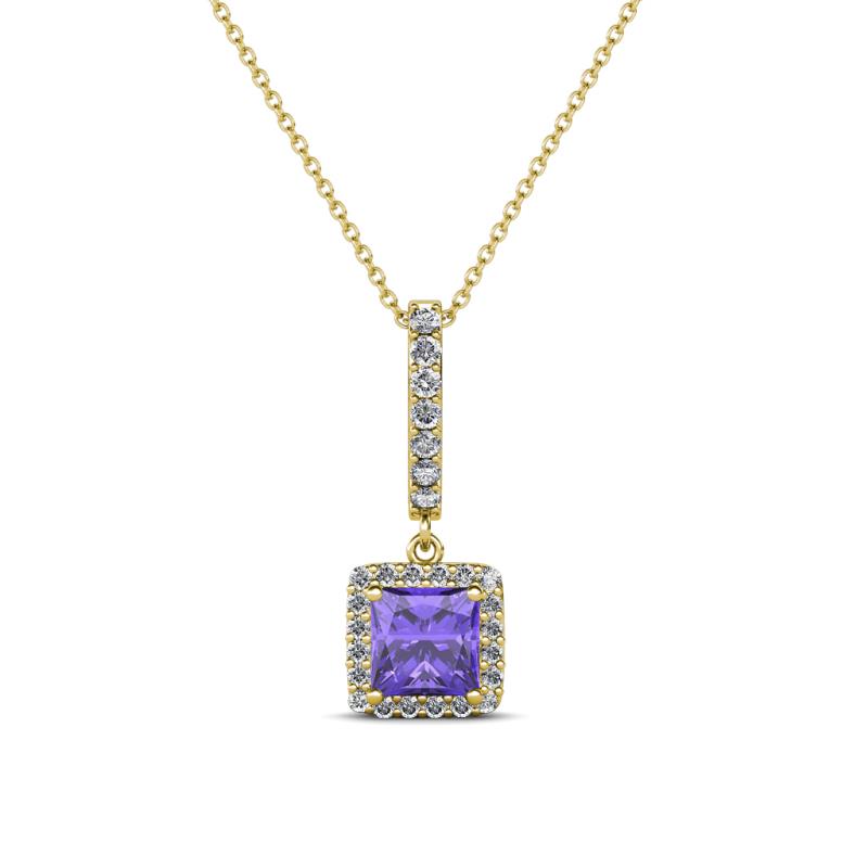 Claire Iolite and Diamond Square Shape Halo Pendant 