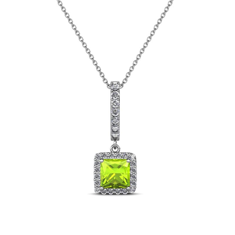 Claire Peridot and Diamond Square Shape Halo Pendant 