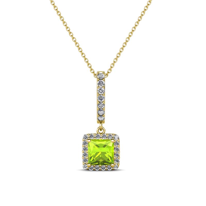 Claire Peridot and Diamond Square Shape Halo Pendant 