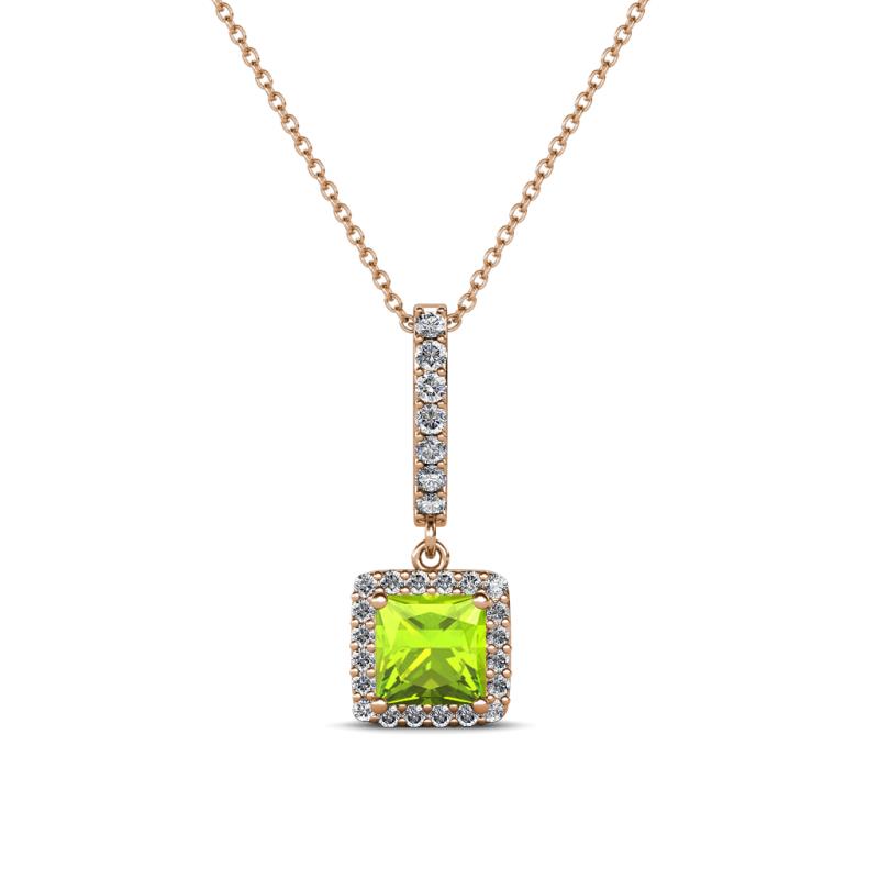 Claire Peridot and Diamond Square Shape Halo Pendant 