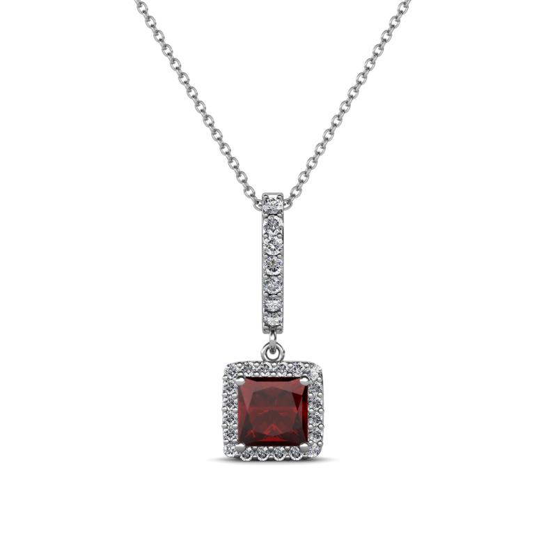 Claire Red Garnet and Diamond Square Shape Halo Pendant 