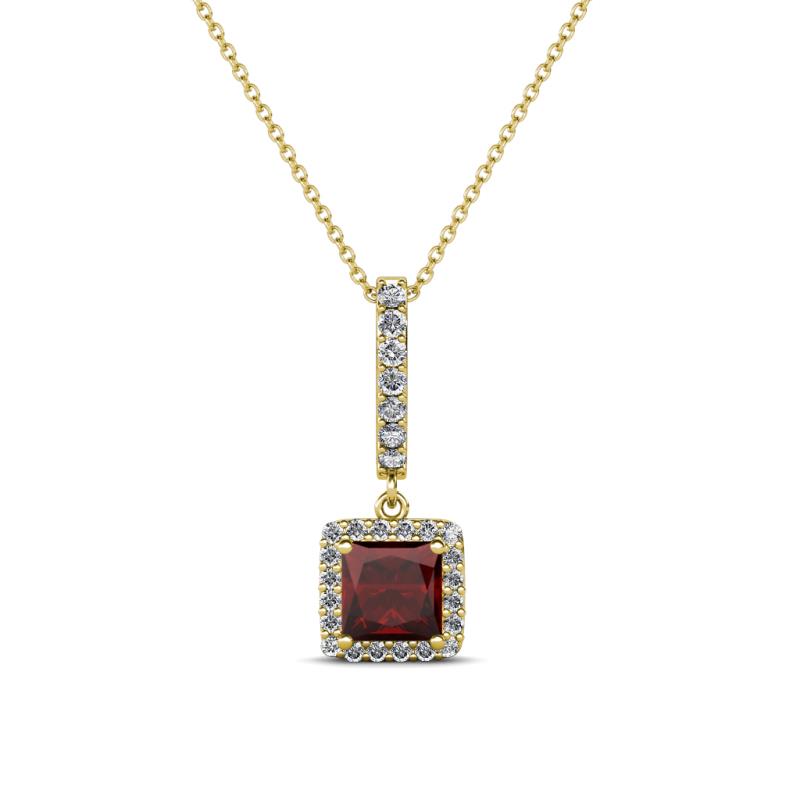 Claire Red Garnet and Diamond Square Shape Halo Pendant 