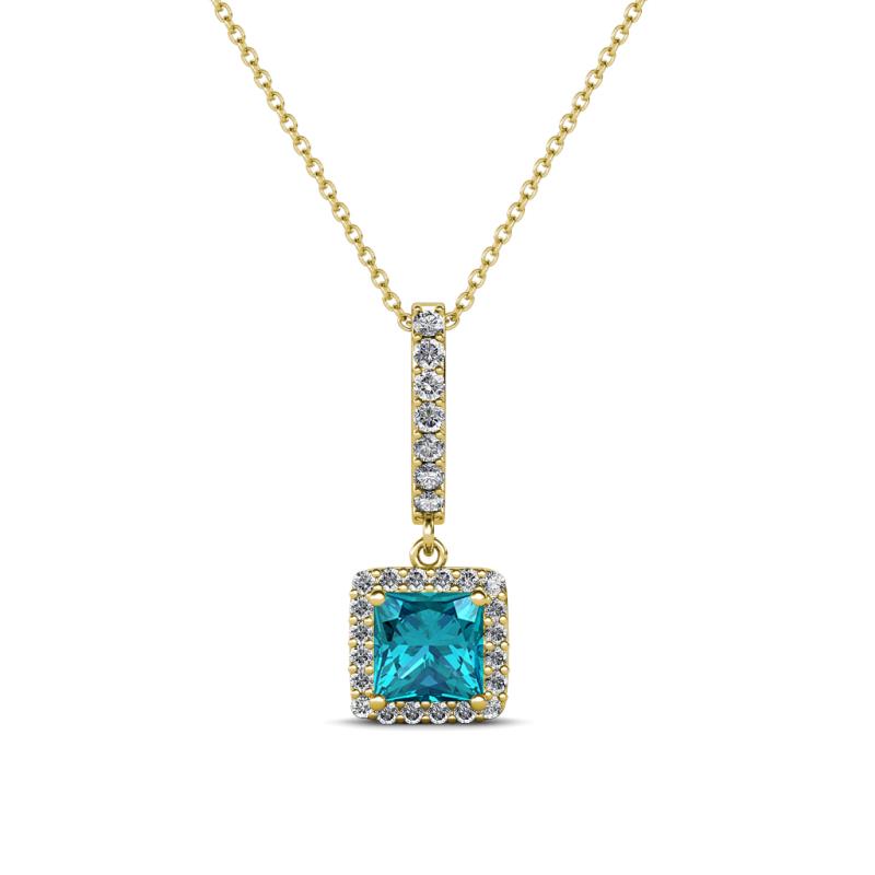 Claire London Blue Topaz and Diamond Square Shape Halo Pendant 
